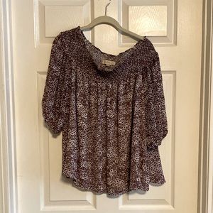 EUC Loft Off-the-Shoulder Purple & White Flowy Floral Top